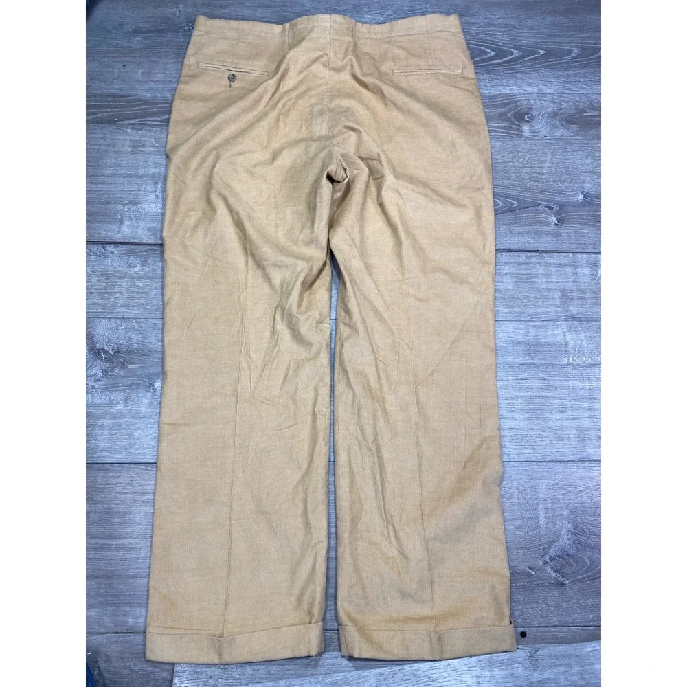VTG Sansabelt Khaki Corduroy Flat Front Pant Mens 38x32 Pleated Cuffed Trousers